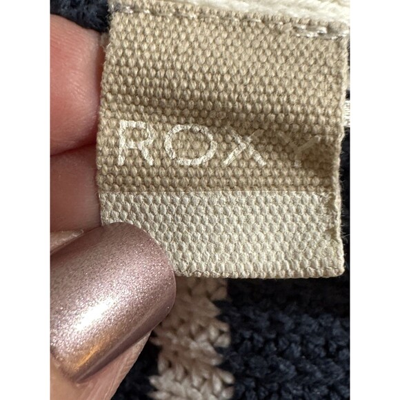 Roxy Cardigan Sweater Women's Navy Blue White Striped Classic M Long Line Cotton - Picture 5 of 9